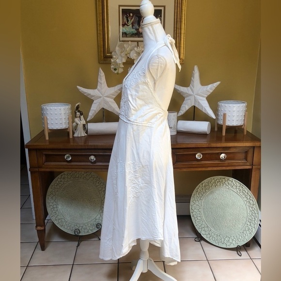 Frama’z Women’s 100% Peruvian Cotton White Halter Top Kerchief MIDI Dress 12 - Picture 6 of 16